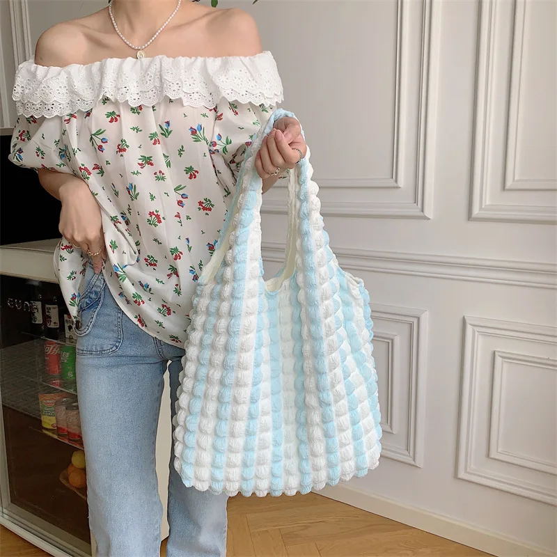 

Korean Art Fashion Shoulder Bag For Women Bubbles Cotton Cloud Bag Soft Ladies Handbags and Purse Summer Tote Bag Shopper Bag