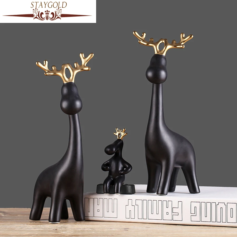 

Staygold Ceramic & Enamel Kawaii Three Deer Family Ornaments Home Decoration Accessories Modern Soft Decoration Miniatures 1set