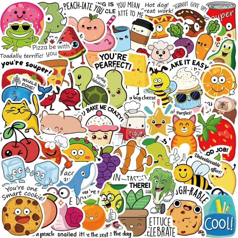 

50 Pcs/Pack Punny Rewards Stickers，Inspiration Positive Accents Words Stickers, Stickers for DIY and Teaching, Waterproof