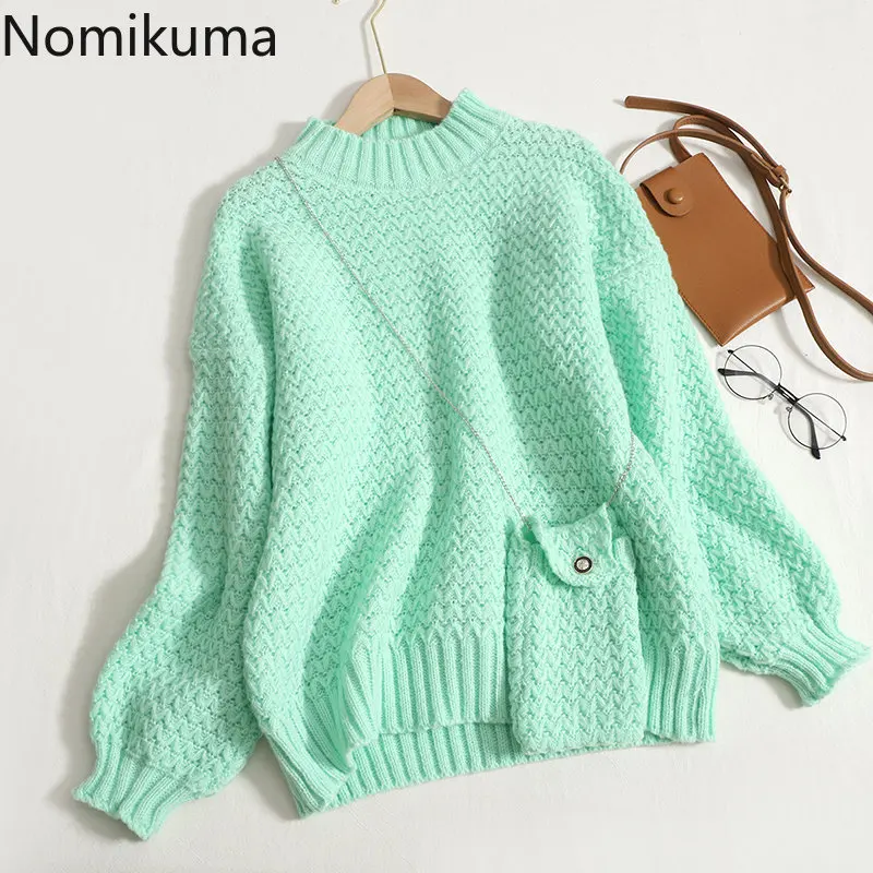 

Nomikuma Sweater Women Solid Color Simple Loose Knitted Soft Jersey De Mujer Invierno Preppy Fashion Casual Pullover Women