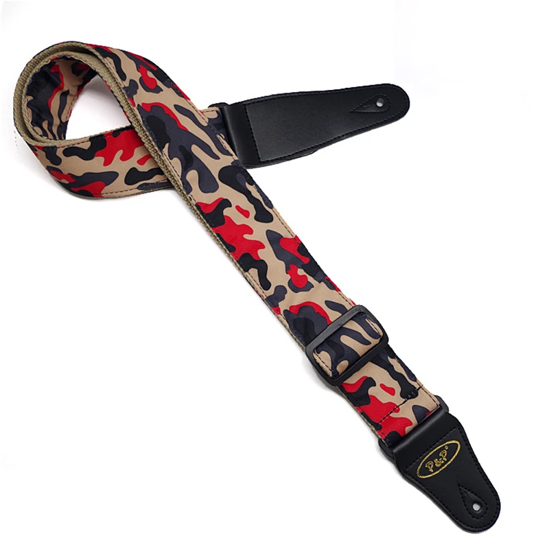 

Cotton Guitar Strap for Acoustic Electric Guitar and Bass Adjustable Camouflage Thickening Guitar Belt With Durable leather ends