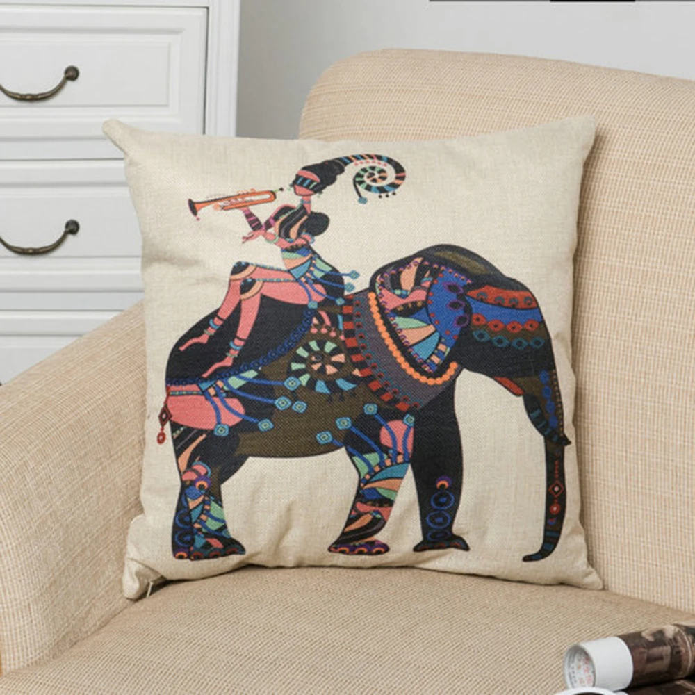 

Цветной слон 45x45 см, хлопковая льняная наволочка для подушки, поясная подушка, чехол для гостиной, стула, дивана, украшение для дома
