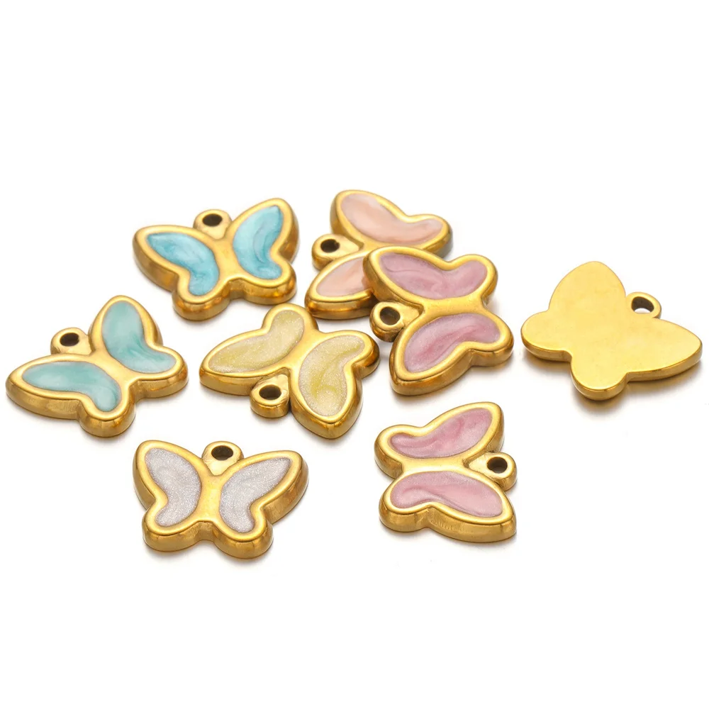 5PCS 15x18mm Lovely Butterfly Charms Pendant Enamel Small  Stainless Steel Charms DIY Jewelry Making Accessories for Necklace