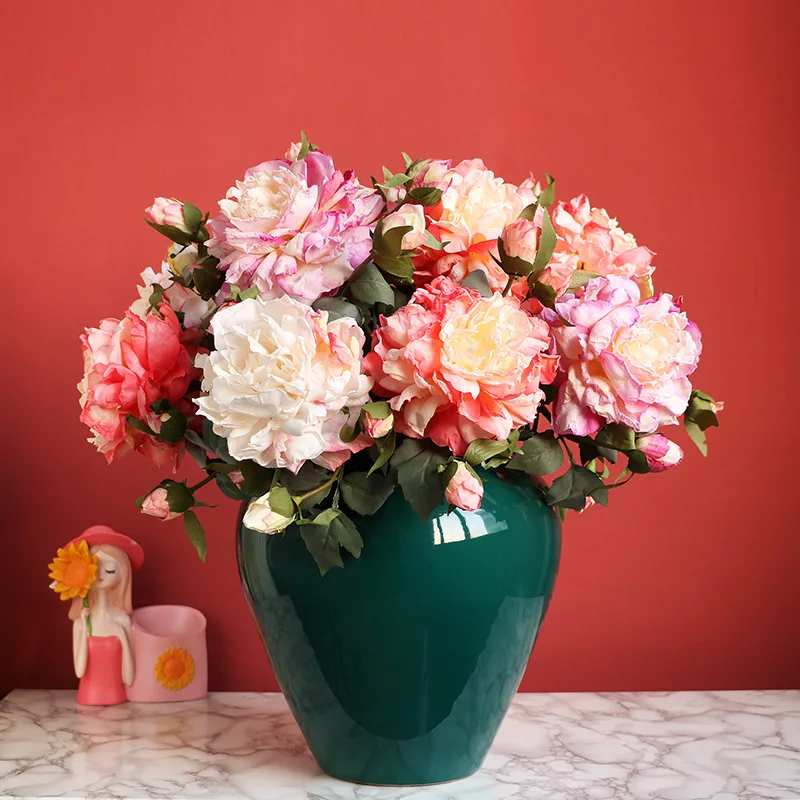 

Pink Silk Peony Artificial Flowers Rose Wedding Home DIY Decor High Quality Big Bouquet Foam Accessories Craft White Fake Flower