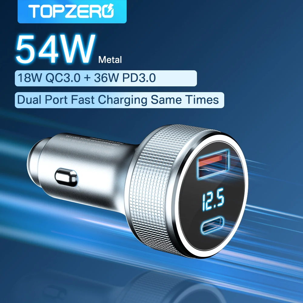 Автомобильное зарядное устройство с USB-портом, 54 Вт, Quick Charge 3,0, адаптер для iPhone 13 X, Xiaomi SCP, Type C PD, быстрая зарядка, зарядное устройство USB C, автомобильное зарядное устройство для телефона