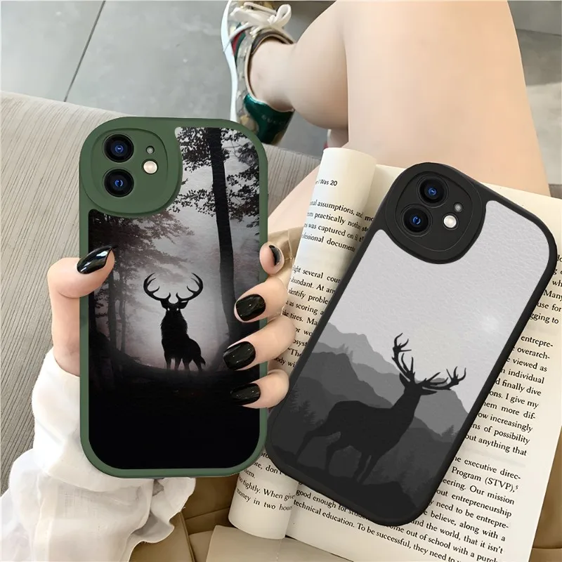 

Deer Animal Phone Case Silicone Soft For IPhone 13 11 14 12 Pro Max Mini Xs X Xr 7 8 Plus SE2020 Leather Texture Cover