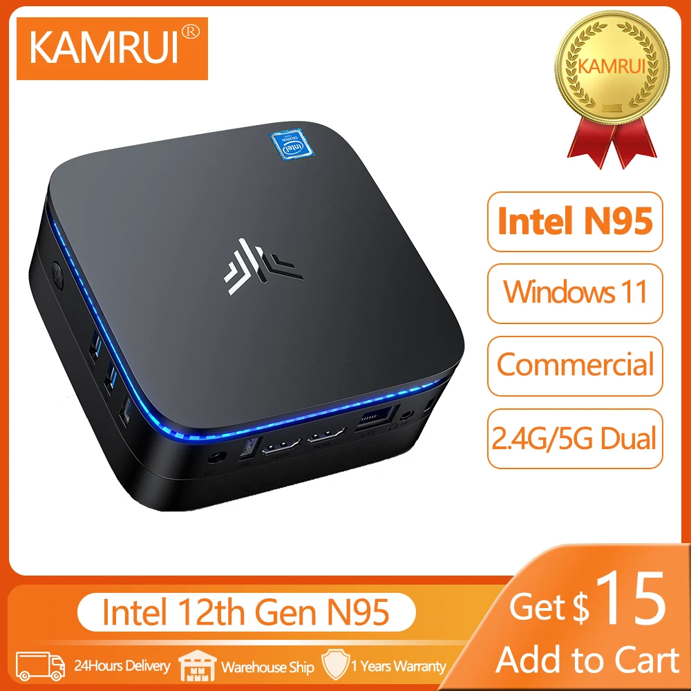 Мини-ПК KAMRUI AK1 Plus, игровой компьютер Intel 12-го поколения N95 DDR4 8 Гб 256 Гб Windows 11 Pro, 4K 60 Гц HDMI VGA Win 11, мини Настольный ПК
