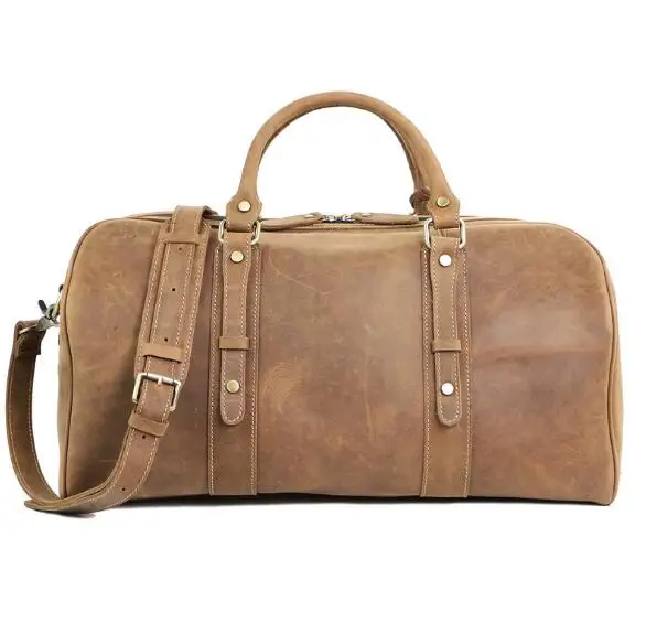

142 Vintage genuine leather men large travel duffle cow skin solid holdall