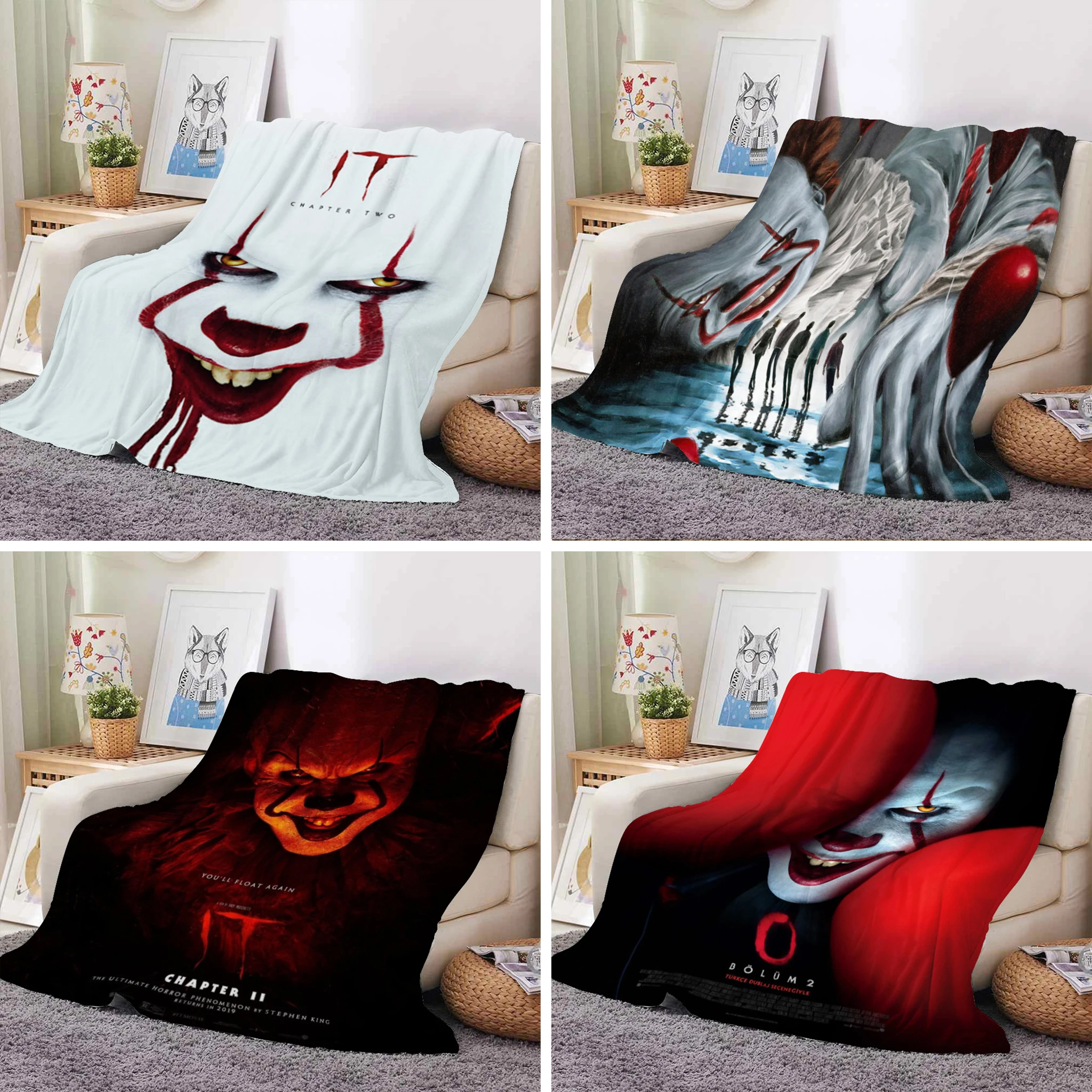

Одеяло с 3D-принтом на Хэллоуин IT Pennywise Joker, покрывало на диван, мультяшное одеяло, флисовое теплое покрывало на кровать для спальни, дивана