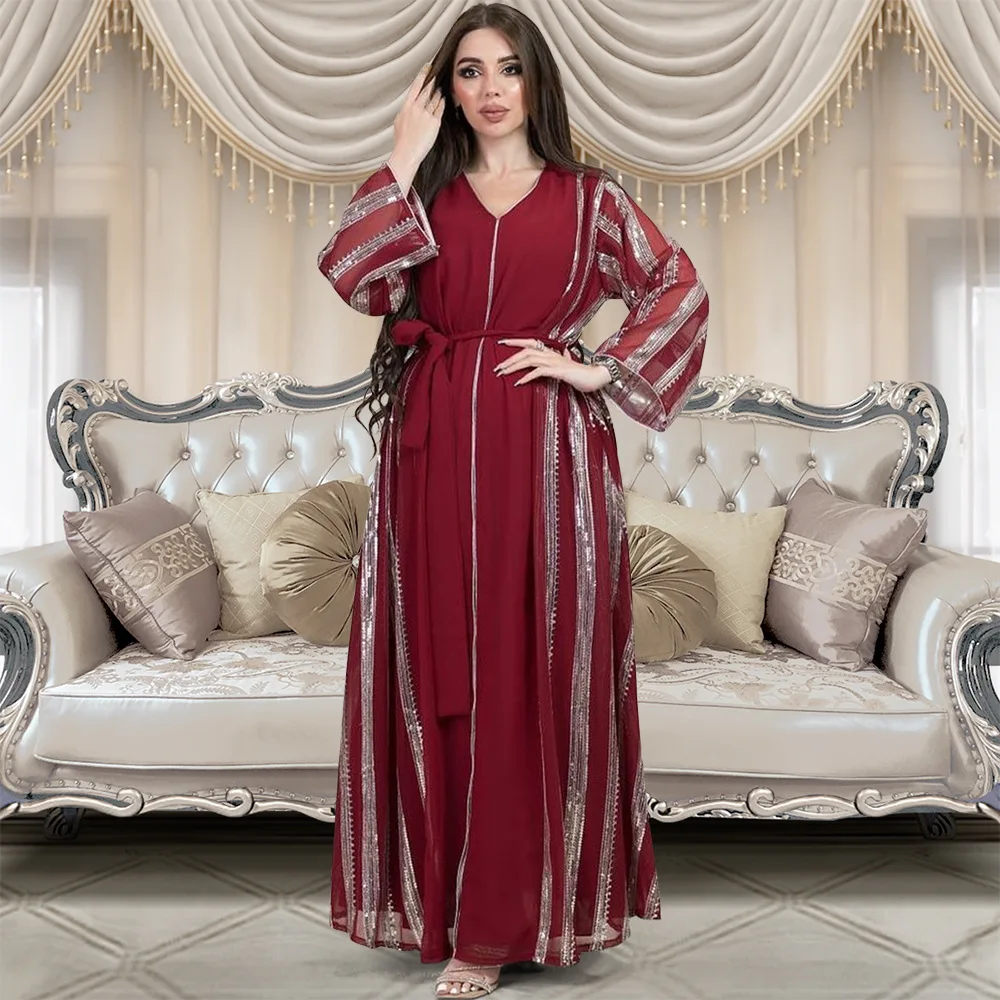 

Eid Morocco Party Dress Women Muslim Ramadan Abaya Dubai Abayas Sequins Chiffon Kaftan Elegant Robe Vestidos Turkey Gown 2023