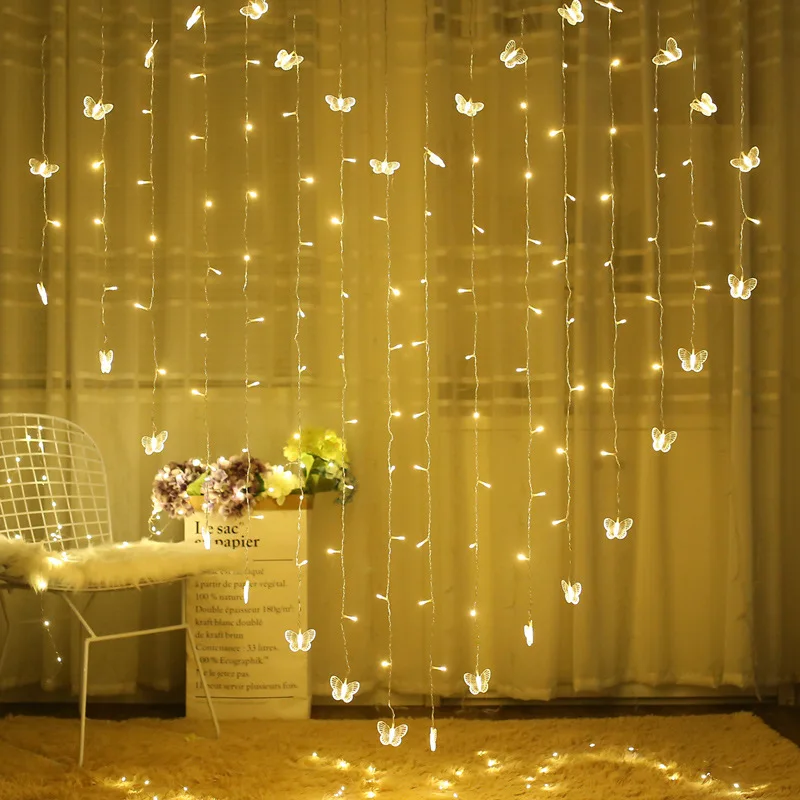 Butterfly Curtain Fairy Lights 120LED Twinkle String Lights 8 Modes Christmas Light For Wedding Bedroom  Party Decoration