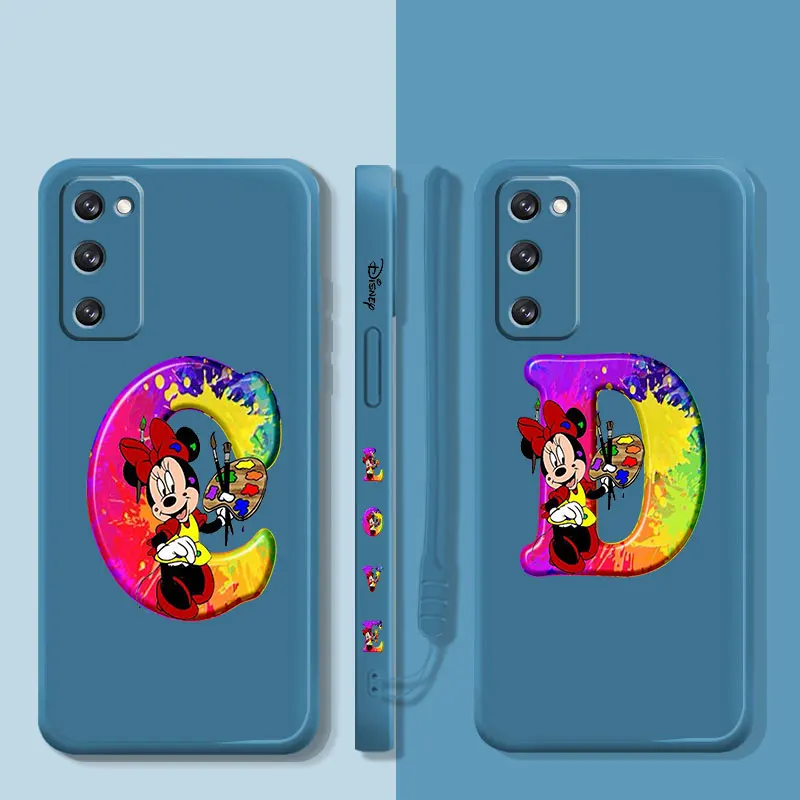 

Case For Samsung Galaxy S22 S21 S20 S10 S8 S9 S10e Ultra Plus FE Note 20 Liquid Candy Minnie Mouse Rainbow Letter Initial C D