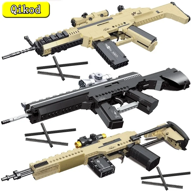 

Creative Technical Military Guns Building Blocks M416 Rifle Mk14 Sniper Gun SCAR Assault Rifle Model Children Educational Gift