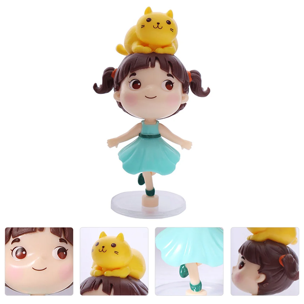 

1Pc ABS Cake Adornment Decorative Cat and Girl Figurine Lovley Desktop Ornament
