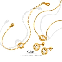 gd 2pcsset fashion happy smiley face charm necklaceearringsbracelet cute smile pendant gold color jewelry set for women gift