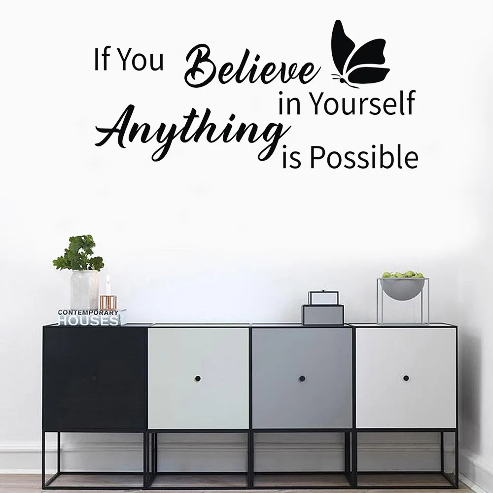 

Butterfly Proverbs Removable Vinyl Wall Stickers English Proverbs Carved Motto for Living Room Bedroom Decoration Wall Posters