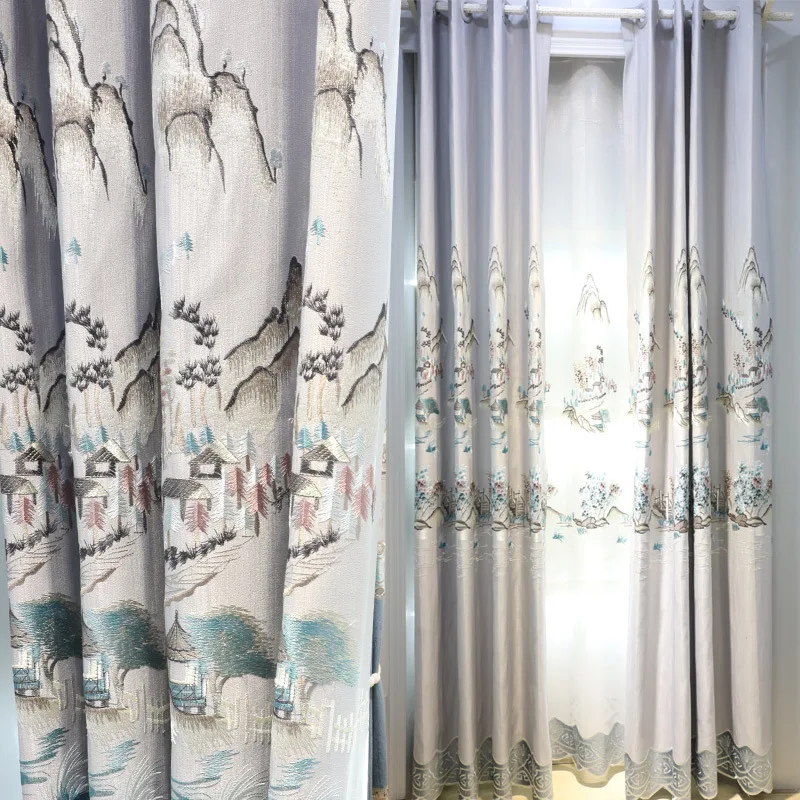 

Новые потолочные окна в китайском стиле, занавески с высоким затенением в китайском стиле для гостиной, столовой, спальни, окон дверей