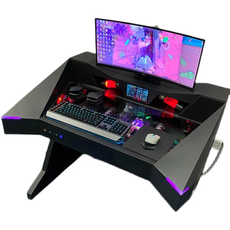 

Tempered Glass Side Panel Table PC Desk RGB Water-Cooling Computer Gaming Case And Desk