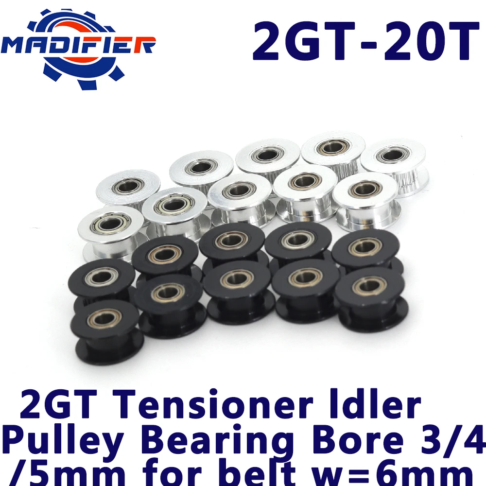 

5pcs 20 Teeth 2GT 2M synchronous Wheel Idler Pulley Bore 3/4/5mm with Bearing for GT2 Timing belt Width 6MM 20Teeth 20T