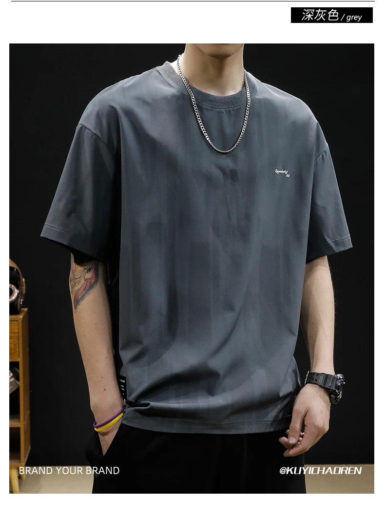 

M0115 Ice silk print short-sleeved t-shirt men's summer thin section loose large size quick-drying sports half-sleeve t-shirt