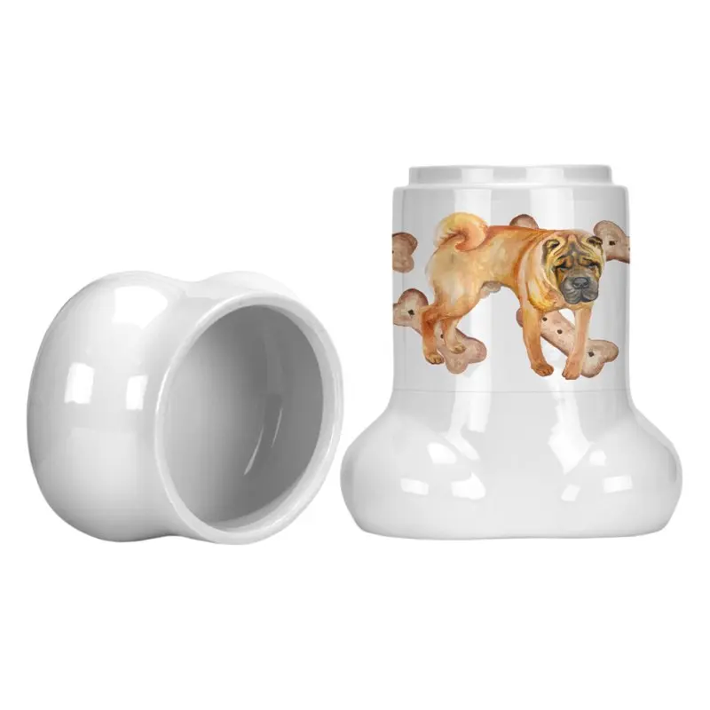 

Luxurious Multicolor Shar Pei Dog Bone Shaped Treat Jar - Perfect for Pet Snacks, Food and Storage!