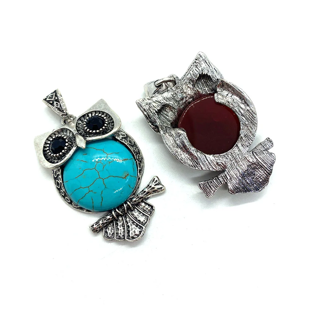

Zinc Alloy Owl Shaped Inlaid Tiger Eye Semi Precious Stone Brooch Pendant 32x50mm Charm Jewelry Making DIY Necklace Brooch