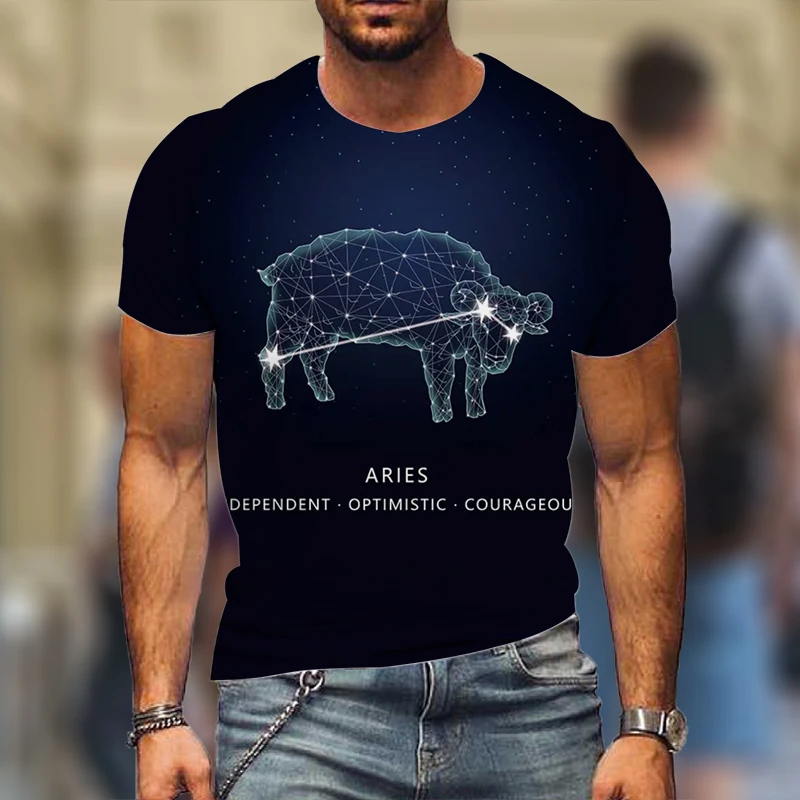 

Футболка мужская с объемным рисунком 12 созвездий, Модный повседневный Топ в стиле Харадзюку, уличная одежда с коротким рукавом, лето