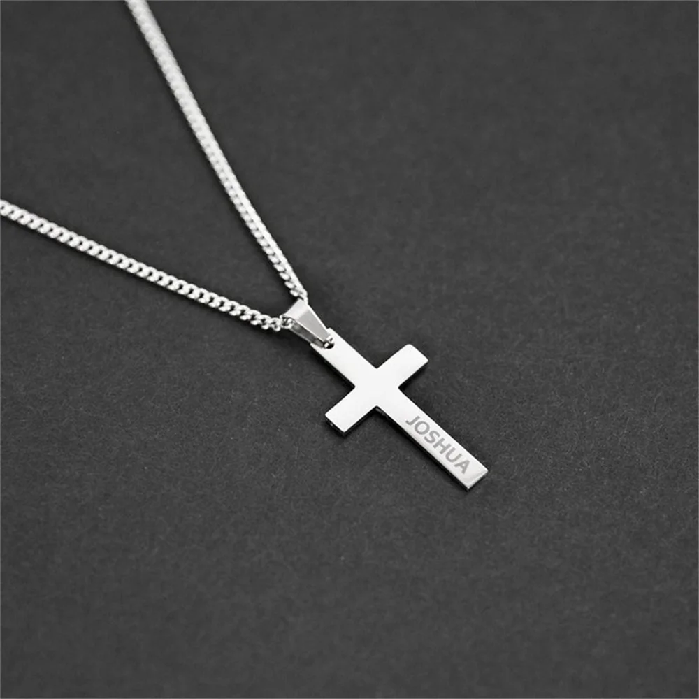 Cross Necklace Men's Custom Necklace Silver Stainless Steel Name Custom Necklace Men's Jewelry Custom Made By Hyundai Come Out