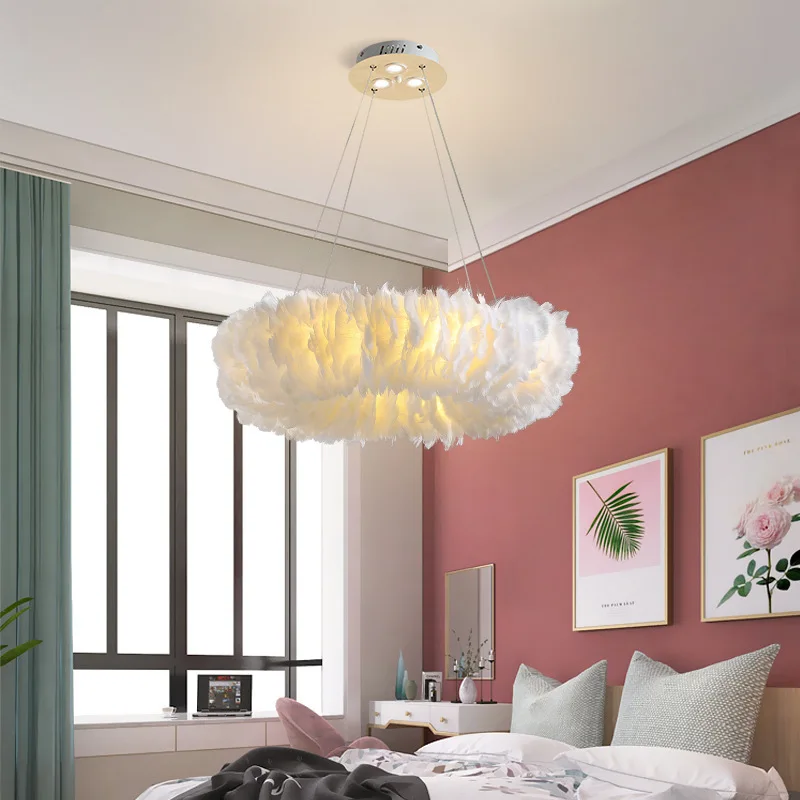

Nordic Luxury LED Chandelier Goose Feather Pendant Light Living Dining Room Bedroom Parlor Hall Home Decor Hanging Lamp