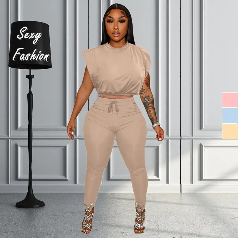 

S-2XL Two Piece Sets For Women Clothing Summer 2022 Sleeveless Top Pant Suits Sports Female Outfits Wholesale Dropshipping