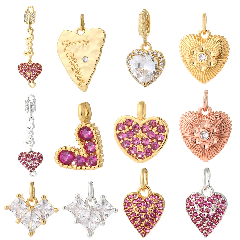 Mini Heart Love Gold color Rose Charms Pendant for Jewelry Making Cute Designer Charms Necklace Earrings Bracelet Make Supplies