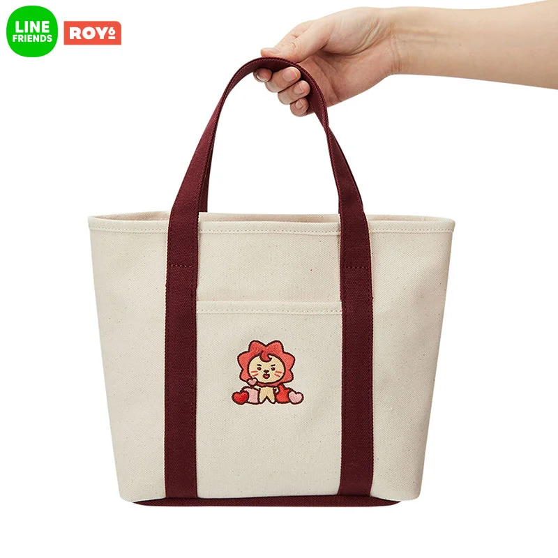 

Line Friends Original Laiyang ROY6 Canvas Bag Hand-held Canvas Bag Cartoon Large-capacity Embroidery Bag Fast Delivery Girl Gift