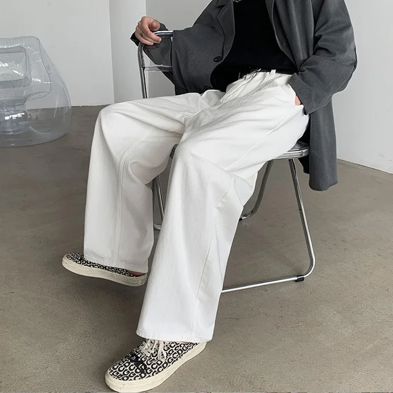White Jeans Men Casual Straight Wide Pants Summer Korean Fashion Baggy Trousers Oversized Bottoms Ins Vintage Male Y2K Clothes