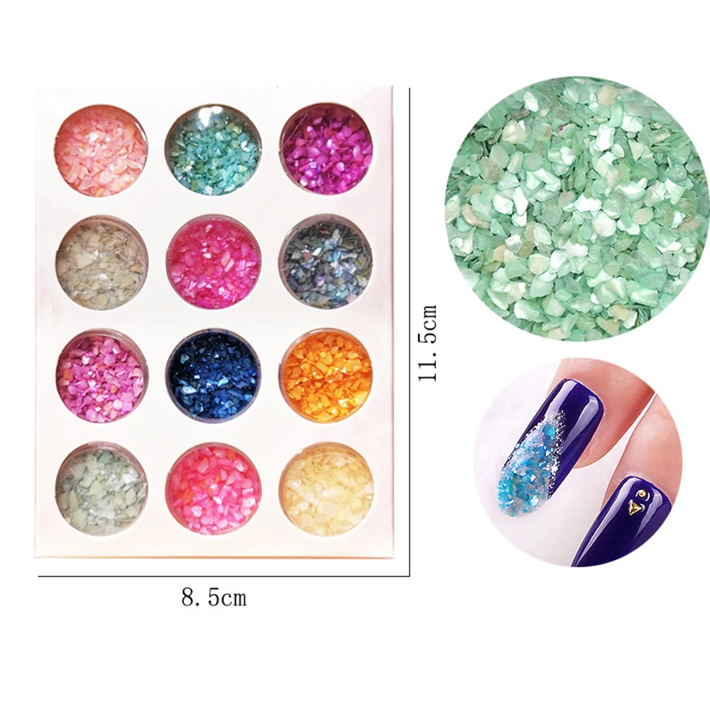 12 Jar-1Set Multi-Color Mixing Nail Art Crushed Seashell Gel Polish Tips Ocean 3D Design DIY Epoxy Resin Filler Necklace Pendant
