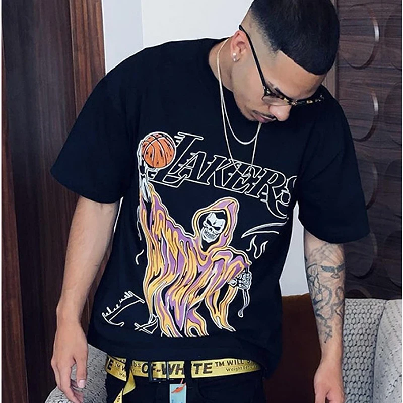 

Summer round neck cotton hip-hop skull breathable short-sleeved T-shirt men's Suns basketball student half-sleeve top