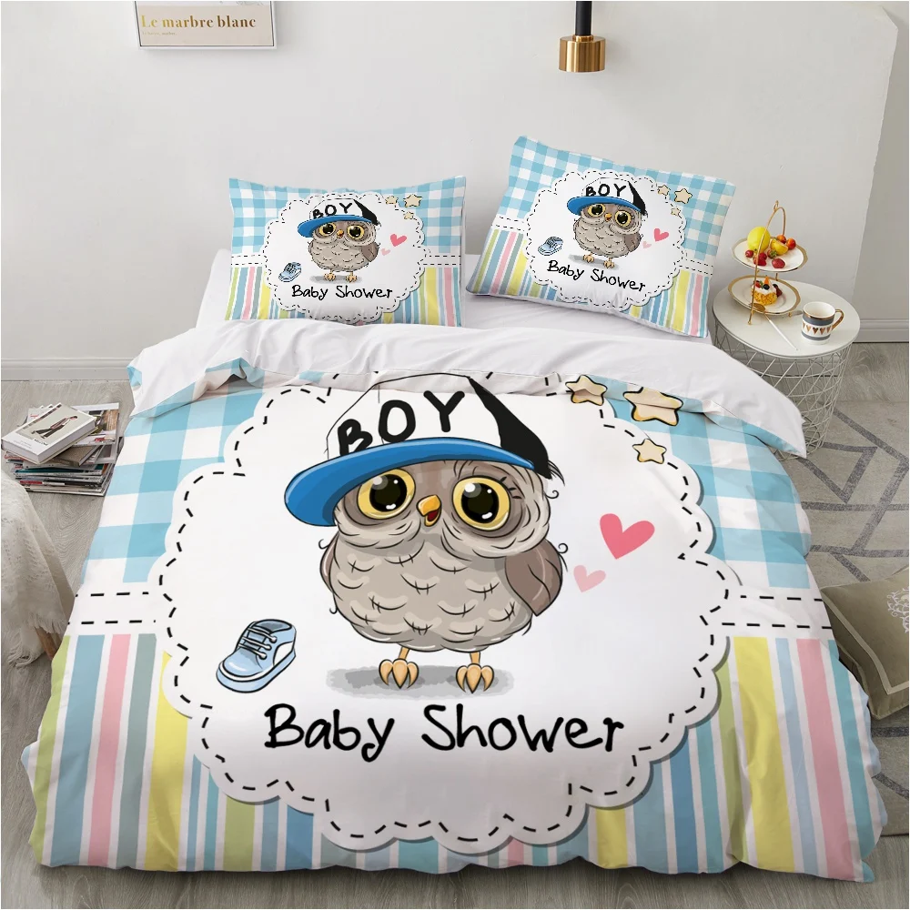 

Cartoon Kids Bedding Set Cute Animal Owl Lion Printed Duvet Cover Baby Quilt Cover And Pillowcase 2/3pcs De Home Bedclothes