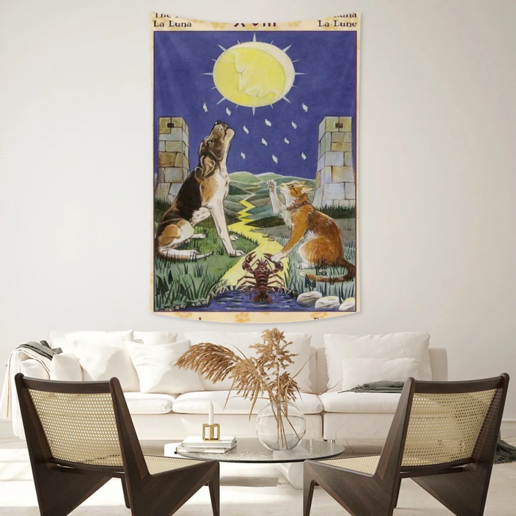 

Cartoon Cat Tarot Tapestry Wall Hanging Mysterious Witchcraft Tapiz Hippie Kawaii Home Decor