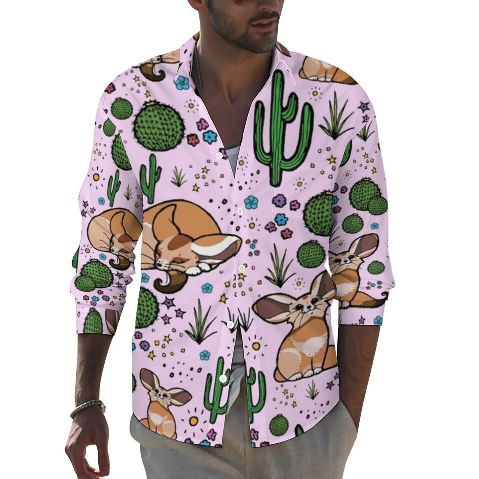 

Повседневные рубашки Fennec Fox, мужская Милая рубашка с принтом пустыни, винтажные блузки с длинным рукавом в стиле Харадзюку, весенняя одежда на заказ, Женская