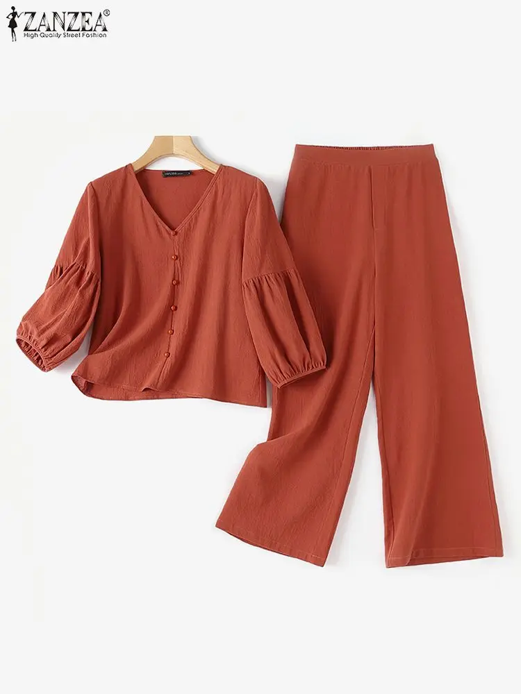 Костюм ZANZEA женский летний из 2 предметов Элегантная блузка с рукавом 3/4 модные
