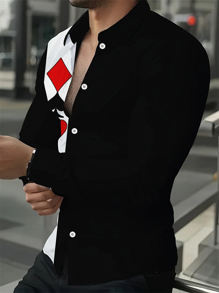 Новинка 2023 года мужская рубашка с длинным рукавом и пуговицами принтом покера