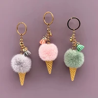 ice cream key chain cute bag cartoon plush pendant sweet cone car key chain circle hairball creative gift kawaii plush