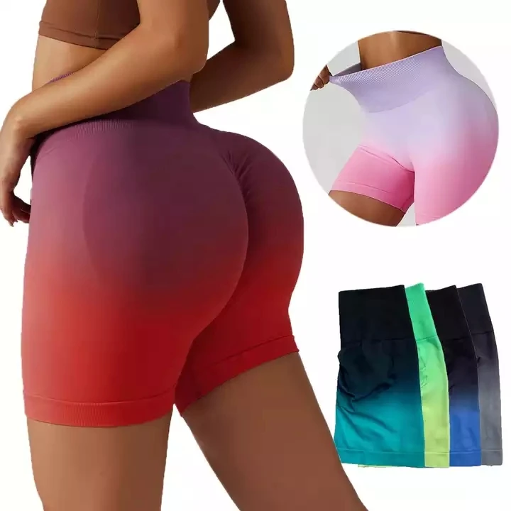 

Gradient Seamless Scrunch Yoga Shorts Gym Workout Tight Sports Shorts Women's High Waist Elastic Butt Lifting Fitness Pants