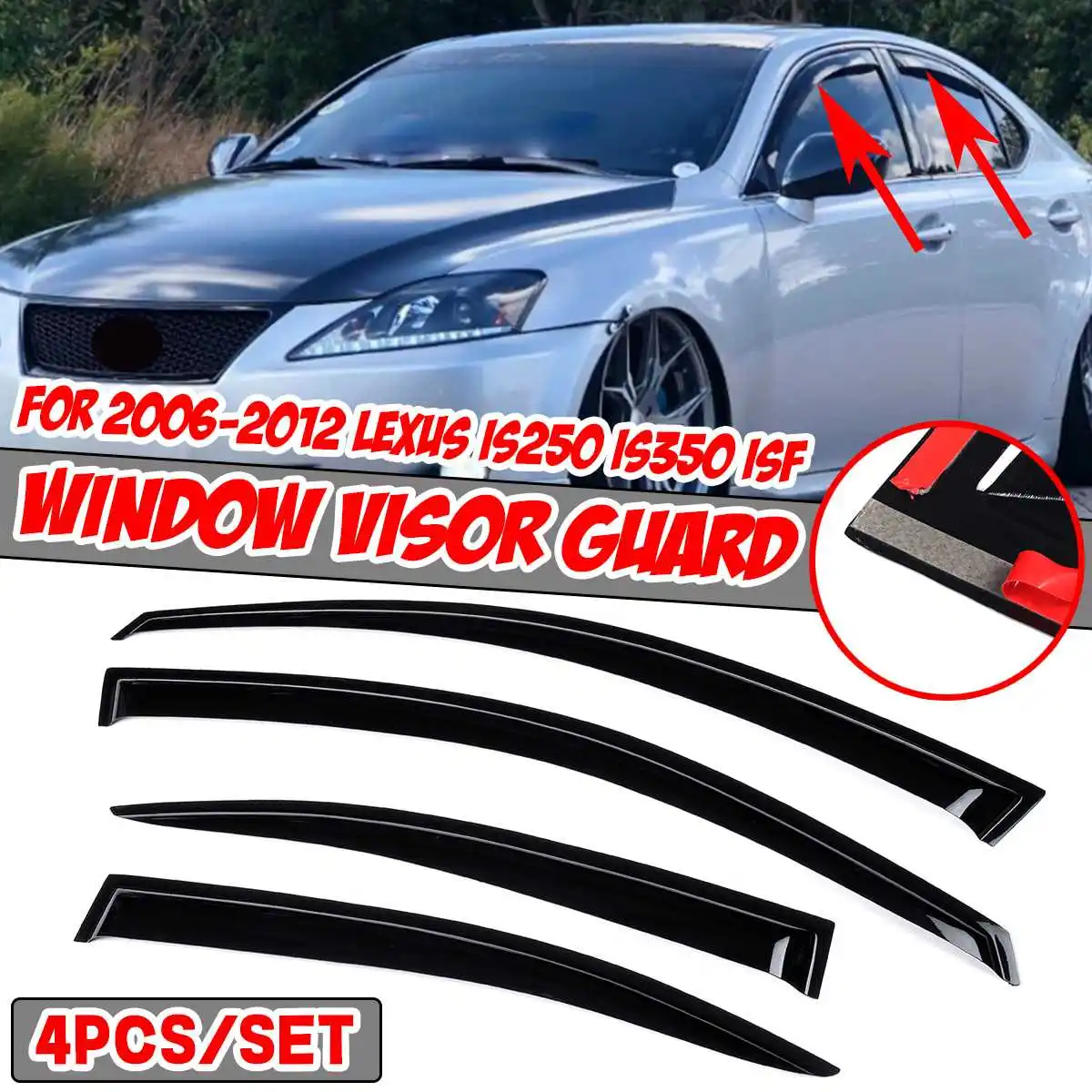 

A Set Car Door Window Visor Rain Sun Wind Guard Vent Shade Deflector For Lexus IS250 IS350 ISF 2006-2012 Awnings Shelters Shade