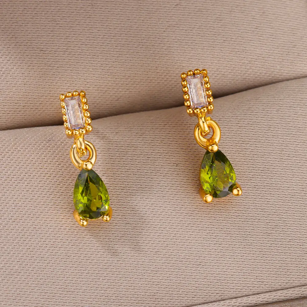 

Fashion Green Waterdrop Zircon Drop Earrings For Women Stainless Steel Gold Color Dangle Earring Party Christmas Jewelry Gift