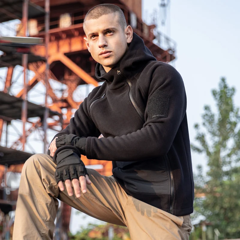 Зимний мужской флисовый пуловер на молнии