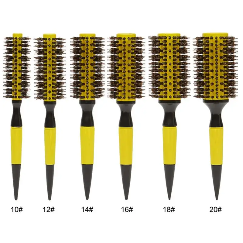 

1pc Natural Boar Bristle Round Hair Rolling Brush Wooden Handle Hair Comb For Drying Styling Curling