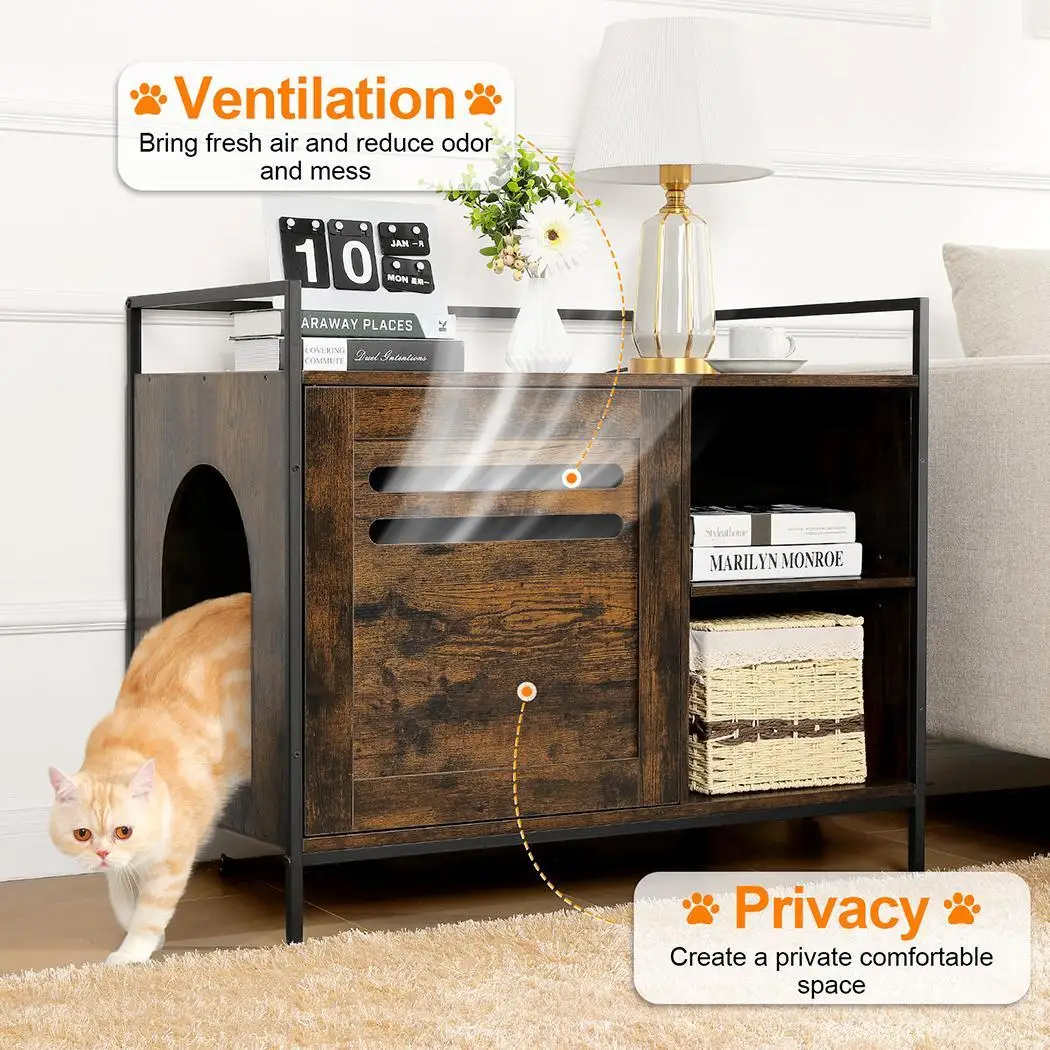 

Cat Washroom Litter Box Cabinet Storage Bench Side Table for Living Room Bedroom Bathroom [US-Stock]