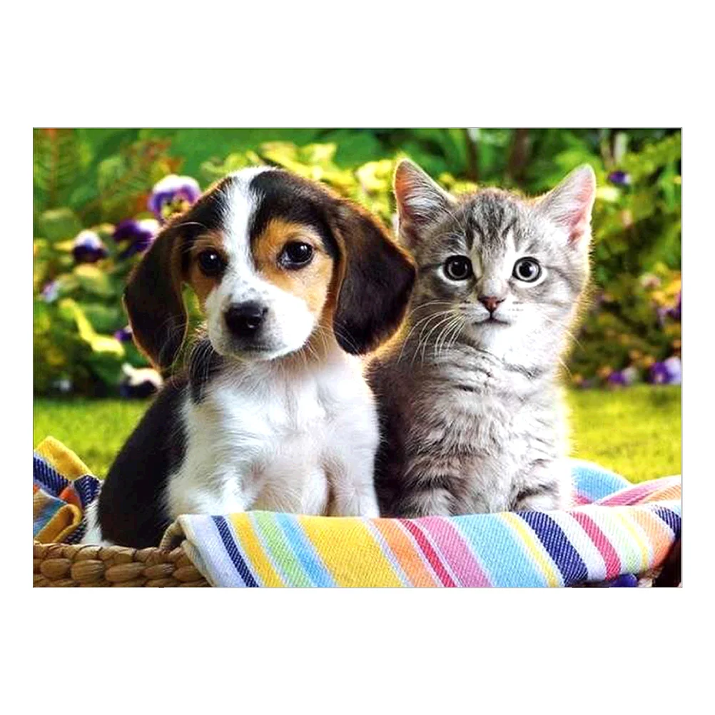 

DIY Diamond Embroidery Painting Kit Cross Stitch Pictures Crafts Household Wall Decor (Puppy and Kitten) Kuromi