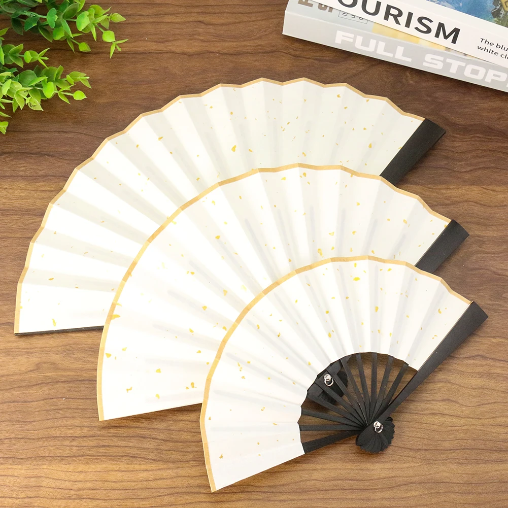 

Muy Bien Chinese Style Sprinkled Gold Rice Paper Folding Fan Dance Show Hand Fan Art Craft Gift Home Decoration Ornament