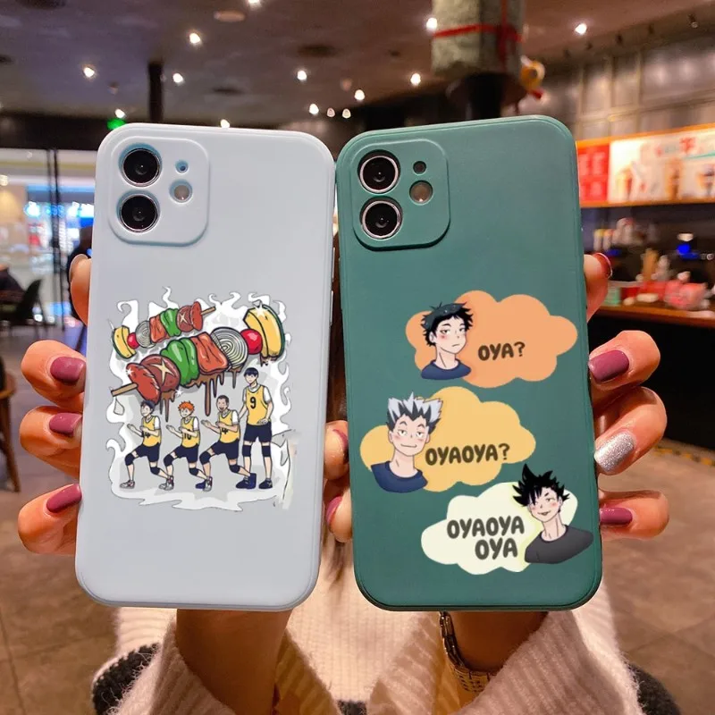 

Чехол Haikyuu для телефона IPhone 14 11 12 13 Pro Max X XR XS Max 6 6S 7 8 Plus SE 2022, чехол для телефона с жидкостью квадратной формы